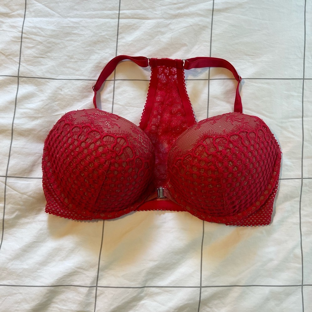 Victorias Secret Red Very Sexy Push Up Bra 36D Front Clasp Racerback